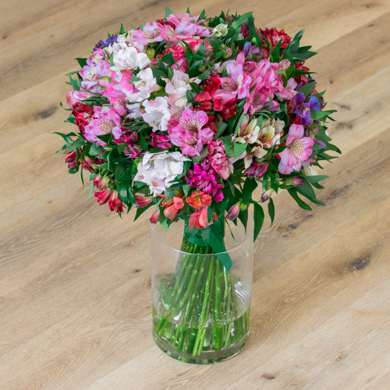 Bouquet colored fresh alstromerie