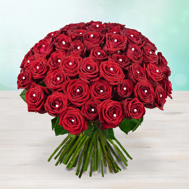 Red roses with pearls - cena za 1ks